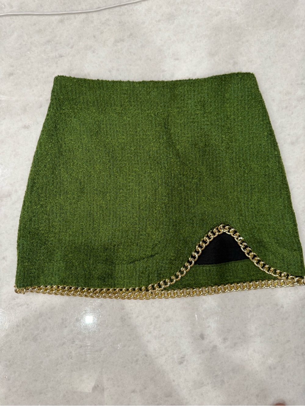Zara Olive Green Mini Skirt with Gold Chain Trim